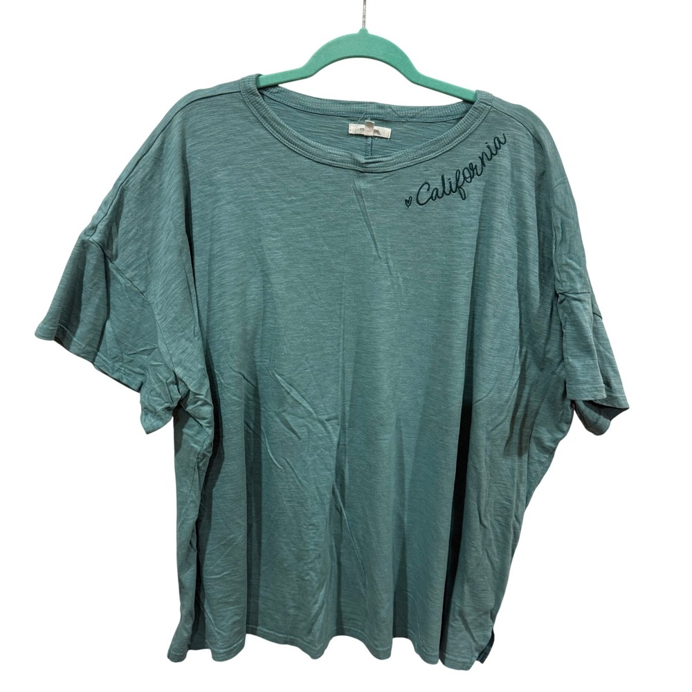 Maurices Womens 3X Teal Green California Embroidered Slub Knit Relaxed T-Shirt